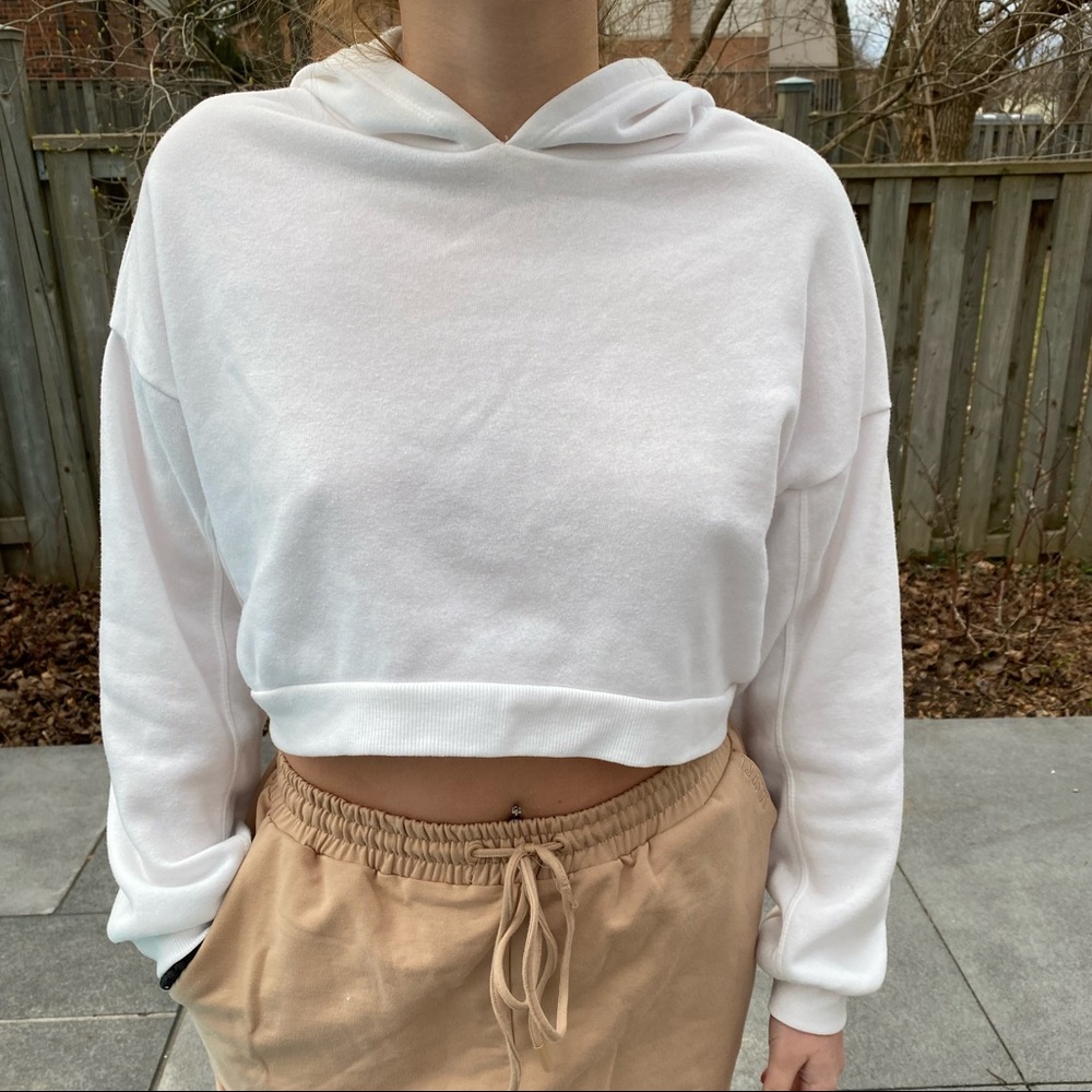 White Cropped Hoodie